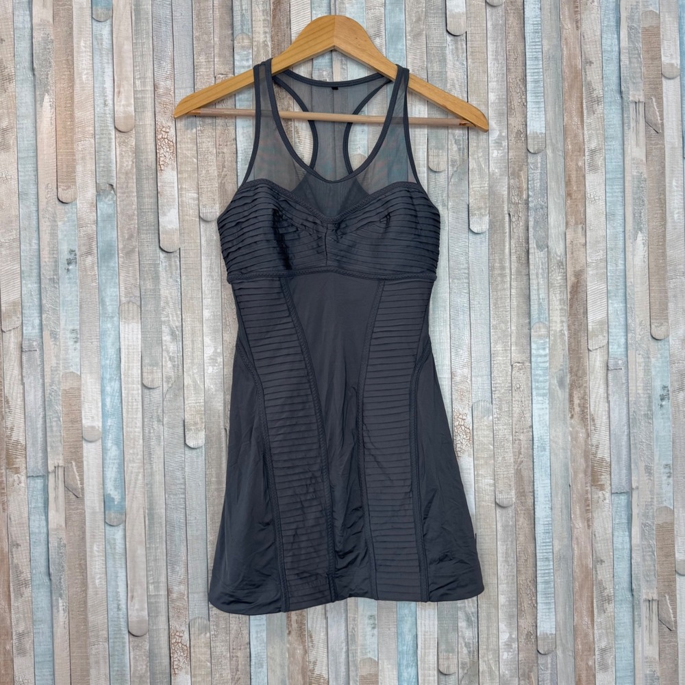 Adidas by Stella McCartney Mini Tennis Dress Mesh Pleated Racerback Charcoal 2 4